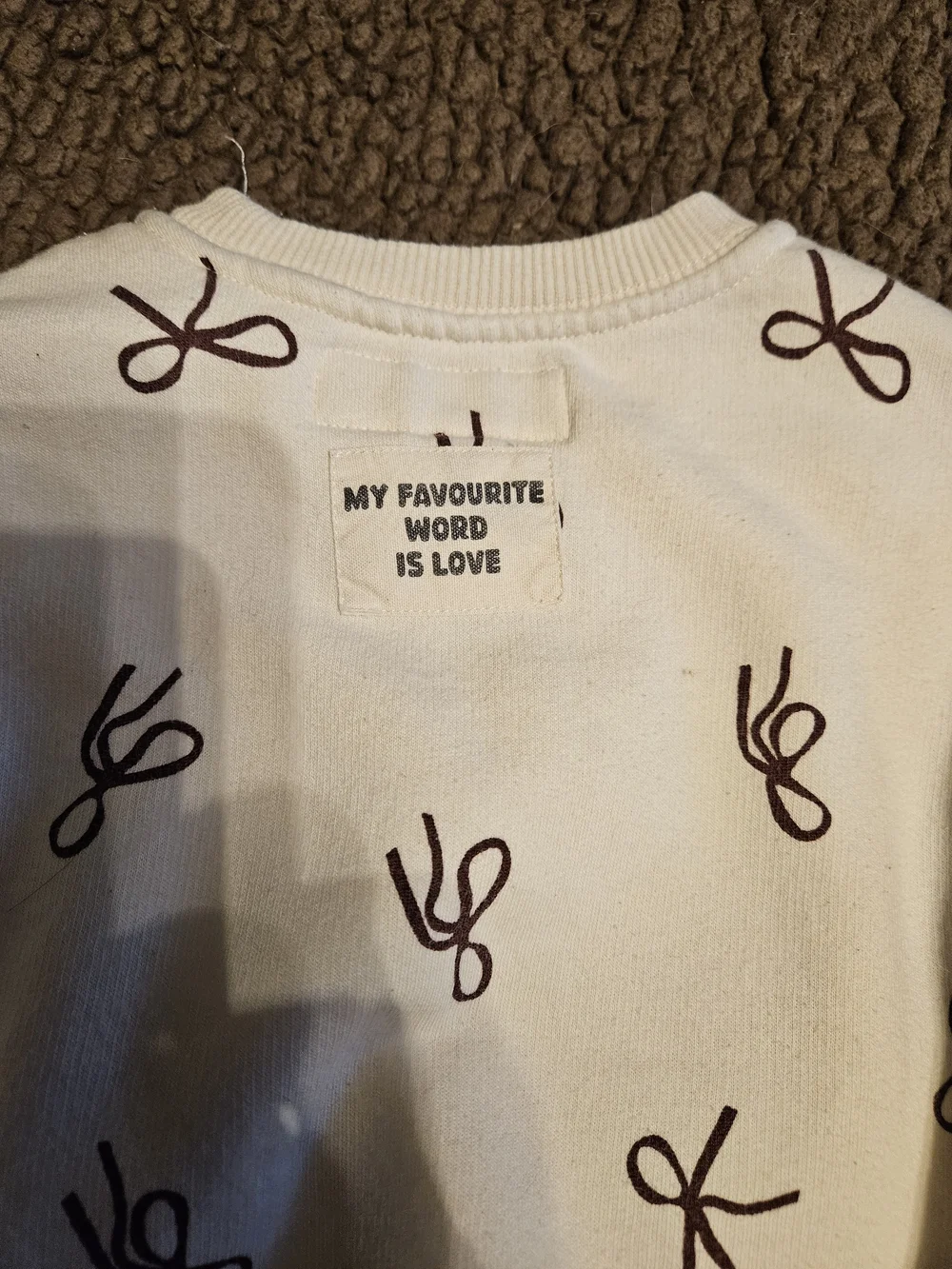 Zara Cream Sweatshirt with Brown Bow Motif